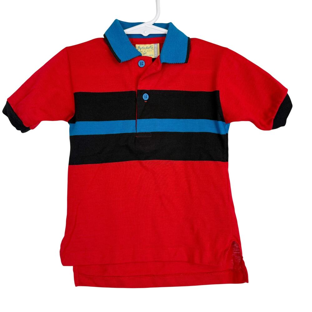 Vintage 90s Sprockets Mervyns Striped Red Blue Polo Shirt USA Boys - 3 3T